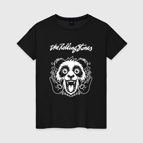 Женская футболка хлопок с принтом Rolling Stones rock panda в Кировске, 100% хлопок | прямой крой, круглый вырез горловины, длина до линии бедер, слегка спущенное плечо | Тематика изображения на принте: 