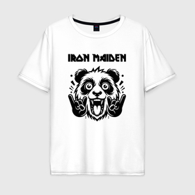 Мужская футболка хлопок Oversize с принтом Iron Maiden   rock panda в Белгороде, 100% хлопок | свободный крой, круглый ворот, “спинка” длиннее передней части | 