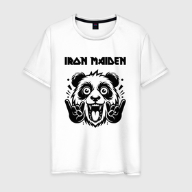 Мужская футболка хлопок с принтом Iron Maiden   rock panda в Тюмени, 100% хлопок | прямой крой, круглый вырез горловины, длина до линии бедер, слегка спущенное плечо. | Тематика изображения на принте: 