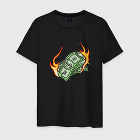 Мужская футболка хлопок с принтом Банкноты в огне в Кировске, 100% хлопок | прямой крой, круглый вырез горловины, длина до линии бедер, слегка спущенное плечо. | 