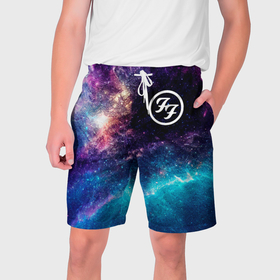Мужские шорты 3D с принтом Foo Fighters space rock в Белгороде,  полиэстер 100% | прямой крой, два кармана без застежек по бокам. Мягкая трикотажная резинка на поясе, внутри которой широкие завязки. Длина чуть выше колен | 