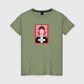 Женская футболка хлопок с принтом Царевна и полоски в Санкт-Петербурге, 100% хлопок | прямой крой, круглый вырез горловины, длина до линии бедер, слегка спущенное плечо | 