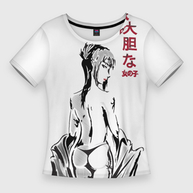 Женская футболка 3D Slim с принтом Девушка вполоборота в стиле манга с японскими иероглифами в Екатеринбурге,  |  | Тематика изображения на принте: 