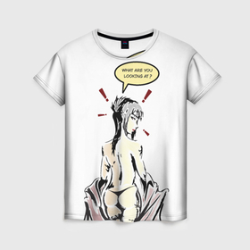 Женская футболка 3D с принтом Девушка вполоборота в стиле манга   what are you looking at в Новосибирске, 100% полиэфир ( синтетическое хлопкоподобное полотно) | прямой крой, круглый вырез горловины, длина до линии бедер | 