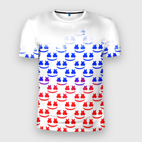 Мужская футболка 3D Slim с принтом Marshmello russia color в Тюмени, 100% полиэстер с улучшенными характеристиками | приталенный силуэт, круглая горловина, широкие плечи, сужается к линии бедра | Тематика изображения на принте: 