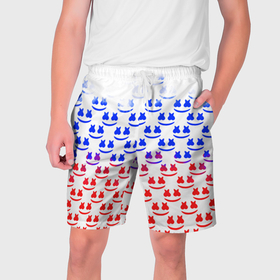 Мужские шорты 3D с принтом Marshmello russia color в Тюмени,  полиэстер 100% | прямой крой, два кармана без застежек по бокам. Мягкая трикотажная резинка на поясе, внутри которой широкие завязки. Длина чуть выше колен | 
