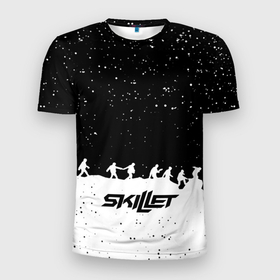 Мужская футболка 3D Slim с принтом Skillet rock music band в Санкт-Петербурге, 100% полиэстер с улучшенными характеристиками | приталенный силуэт, круглая горловина, широкие плечи, сужается к линии бедра | 