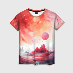 Женская футболка 3D с принтом Долина красных гор в Кировске, 100% полиэфир ( синтетическое хлопкоподобное полотно) | прямой крой, круглый вырез горловины, длина до линии бедер | 