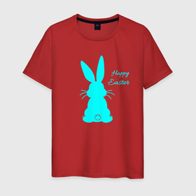 Мужская футболка хлопок с принтом Пасхальный кролик бирюзовый в Новосибирске, 100% хлопок | прямой крой, круглый вырез горловины, длина до линии бедер, слегка спущенное плечо. | 