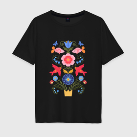 Мужская футболка хлопок Oversize с принтом Древо жизни с цветами в Санкт-Петербурге, 100% хлопок | свободный крой, круглый ворот, “спинка” длиннее передней части | 