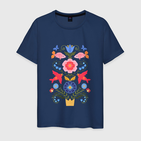 Мужская футболка хлопок с принтом Древо жизни с цветами в Белгороде, 100% хлопок | прямой крой, круглый вырез горловины, длина до линии бедер, слегка спущенное плечо. | 