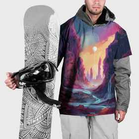 Накидка на куртку 3D с принтом Сказочная горная долина в Курске, 100% полиэстер |  | 
