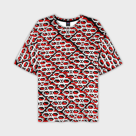 Мужская футболка oversize 3D с принтом Красно белый узор на чёрном фоне в Петрозаводске,  |  | 