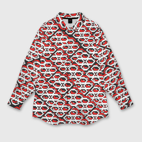 Мужская рубашка oversize 3D с принтом Красно белый узор на чёрном фоне в Петрозаводске,  |  | 