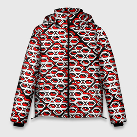 Мужская зимняя куртка 3D с принтом Красно белый узор на чёрном фоне в Тюмени, верх — 100% полиэстер; подкладка — 100% полиэстер; утеплитель — 100% полиэстер | длина ниже бедра, свободный силуэт Оверсайз. Есть воротник-стойка, отстегивающийся капюшон и ветрозащитная планка. 

Боковые карманы с листочкой на кнопках и внутренний карман на молнии. | 