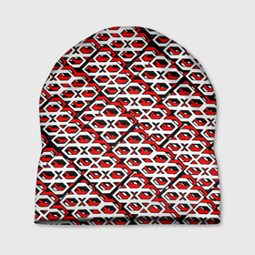 Шапка 3D с принтом Красно белый узор на чёрном фоне в Курске, 100% полиэстер | универсальный размер, печать по всей поверхности изделия | 