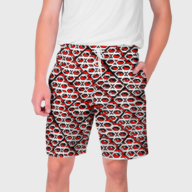 Мужские шорты 3D с принтом Красно белый узор на чёрном фоне в Кировске,  полиэстер 100% | прямой крой, два кармана без застежек по бокам. Мягкая трикотажная резинка на поясе, внутри которой широкие завязки. Длина чуть выше колен | 