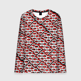 Мужской лонгслив 3D с принтом Красно белый узор на чёрном фоне в Санкт-Петербурге, 100% полиэстер | длинные рукава, круглый вырез горловины, полуприлегающий силуэт | 