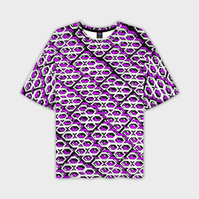 Мужская футболка oversize 3D с принтом Фиолетово белый узор на чёрном фоне в Петрозаводске,  |  | 