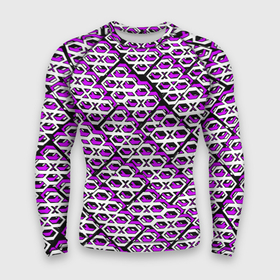 Мужской рашгард 3D с принтом Фиолетово белый узор на чёрном фоне в Курске,  |  | 