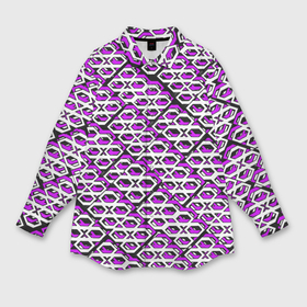 Мужская рубашка oversize 3D с принтом Фиолетово белый узор на чёрном фоне в Петрозаводске,  |  | 