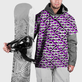 Накидка на куртку 3D с принтом Фиолетово белый узор на чёрном фоне в Петрозаводске, 100% полиэстер |  | 