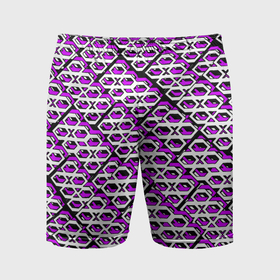 Мужские шорты спортивные с принтом Фиолетово белый узор на чёрном фоне в Курске,  |  | 