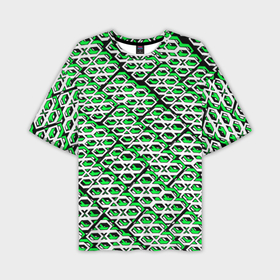 Мужская футболка oversize 3D с принтом Зелёно белый узор на чёрном фоне в Петрозаводске,  |  | 