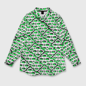 Мужская рубашка oversize 3D с принтом Зелёно белый узор на чёрном фоне в Петрозаводске,  |  | 