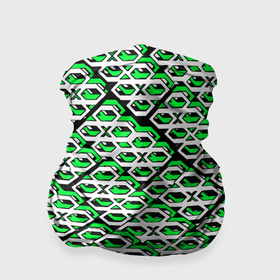 Бандана-труба 3D с принтом Зелёно белый узор на чёрном фоне в Курске, 100% полиэстер, ткань с особыми свойствами — Activecool | плотность 150‒180 г/м2; хорошо тянется, но сохраняет форму | 