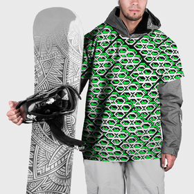 Накидка на куртку 3D с принтом Зелёно белый узор на чёрном фоне в Петрозаводске, 100% полиэстер |  | 