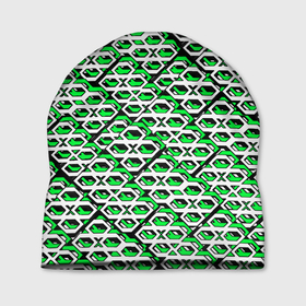 Шапка 3D с принтом Зелёно белый узор на чёрном фоне в Тюмени, 100% полиэстер | универсальный размер, печать по всей поверхности изделия | Тематика изображения на принте: 
