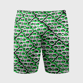 Мужские шорты спортивные с принтом Зелёно белый узор на чёрном фоне в Курске,  |  | 