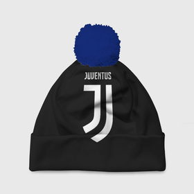 Шапка 3D c помпоном с принтом Juventus sport fc белое лого в Тюмени, 100% полиэстер | универсальный размер, печать по всей поверхности изделия | 