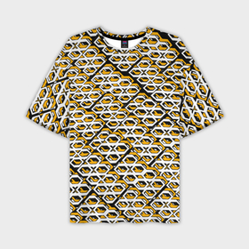Мужская футболка oversize 3D с принтом Жёлто белый узор на чёрном фоне в Петрозаводске,  |  | 