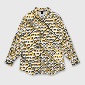 Мужская рубашка oversize 3D с принтом Жёлто белый узор на чёрном фоне в Петрозаводске,  |  | 
