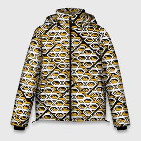 Мужская зимняя куртка 3D с принтом Жёлто белый узор на чёрном фоне в Екатеринбурге, верх — 100% полиэстер; подкладка — 100% полиэстер; утеплитель — 100% полиэстер | длина ниже бедра, свободный силуэт Оверсайз. Есть воротник-стойка, отстегивающийся капюшон и ветрозащитная планка. 

Боковые карманы с листочкой на кнопках и внутренний карман на молнии. | 