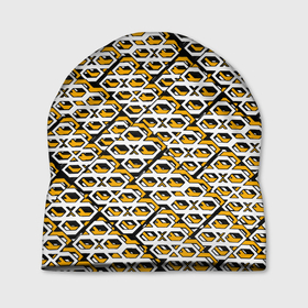 Шапка 3D с принтом Жёлто белый узор на чёрном фоне в Тюмени, 100% полиэстер | универсальный размер, печать по всей поверхности изделия | 