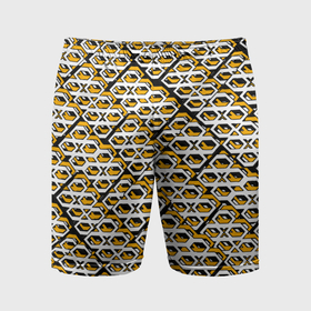 Мужские шорты спортивные с принтом Жёлто белый узор на чёрном фоне в Курске,  |  | 