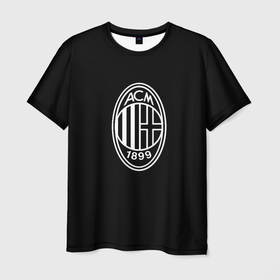 Мужская футболка 3D с принтом Milan fc белое лого , 100% полиэфир | прямой крой, круглый вырез горловины, длина до линии бедер | 