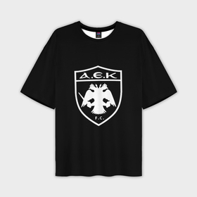 Мужская футболка oversize 3D с принтом AEK fc белое лого в Петрозаводске,  |  | 