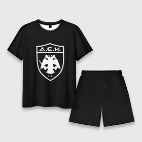Мужской костюм с шортами 3D с принтом AEK fc белое лого в городе Новоалтайск,  |  | 
