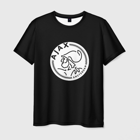 Мужская футболка 3D с принтом Ajax fc белое лого в Кировске, 100% полиэфир | прямой крой, круглый вырез горловины, длина до линии бедер | Тематика изображения на принте: 