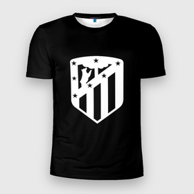 Мужская футболка 3D Slim с принтом Атлетико Мадрид белое лого фк в Петрозаводске, 100% полиэстер с улучшенными характеристиками | приталенный силуэт, круглая горловина, широкие плечи, сужается к линии бедра | 
