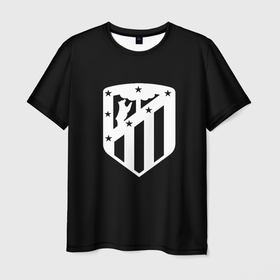 Мужская футболка 3D с принтом Атлетико Мадрид белое лого фк в Тюмени, 100% полиэфир | прямой крой, круглый вырез горловины, длина до линии бедер | 