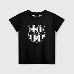 Детская футболка 3D с принтом Barcelona fc club белое лого в Петрозаводске, 100% гипоаллергенный полиэфир | прямой крой, круглый вырез горловины, длина до линии бедер, чуть спущенное плечо, ткань немного тянется | Тематика изображения на принте: 