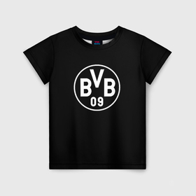 Детская футболка 3D с принтом Borussia sport fc белое лого в Екатеринбурге, 100% гипоаллергенный полиэфир | прямой крой, круглый вырез горловины, длина до линии бедер, чуть спущенное плечо, ткань немного тянется | Тематика изображения на принте: 