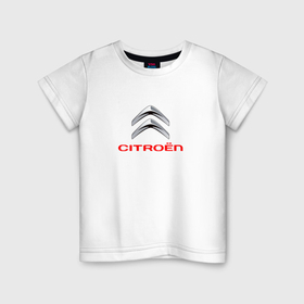 Детская футболка хлопок с принтом Citroen авто спорт , 100% хлопок | круглый вырез горловины, полуприлегающий силуэт, длина до линии бедер | 