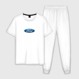 Мужская пижама хлопок с принтом FORD авто спорт лого в Кировске, 100% хлопок | брюки и футболка прямого кроя, без карманов, на брюках мягкая резинка на поясе и по низу штанин
 | Тематика изображения на принте: 