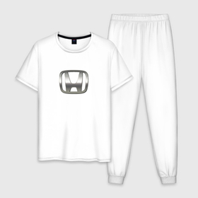 Мужская пижама хлопок с принтом Honda logo auto grey , 100% хлопок | брюки и футболка прямого кроя, без карманов, на брюках мягкая резинка на поясе и по низу штанин
 | 